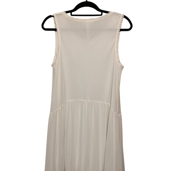 Esley White Sleeveless Dress Embroidered Hem Pom-Pom Trim Sz L Fairy Cottagecore - Picture 9 of 11